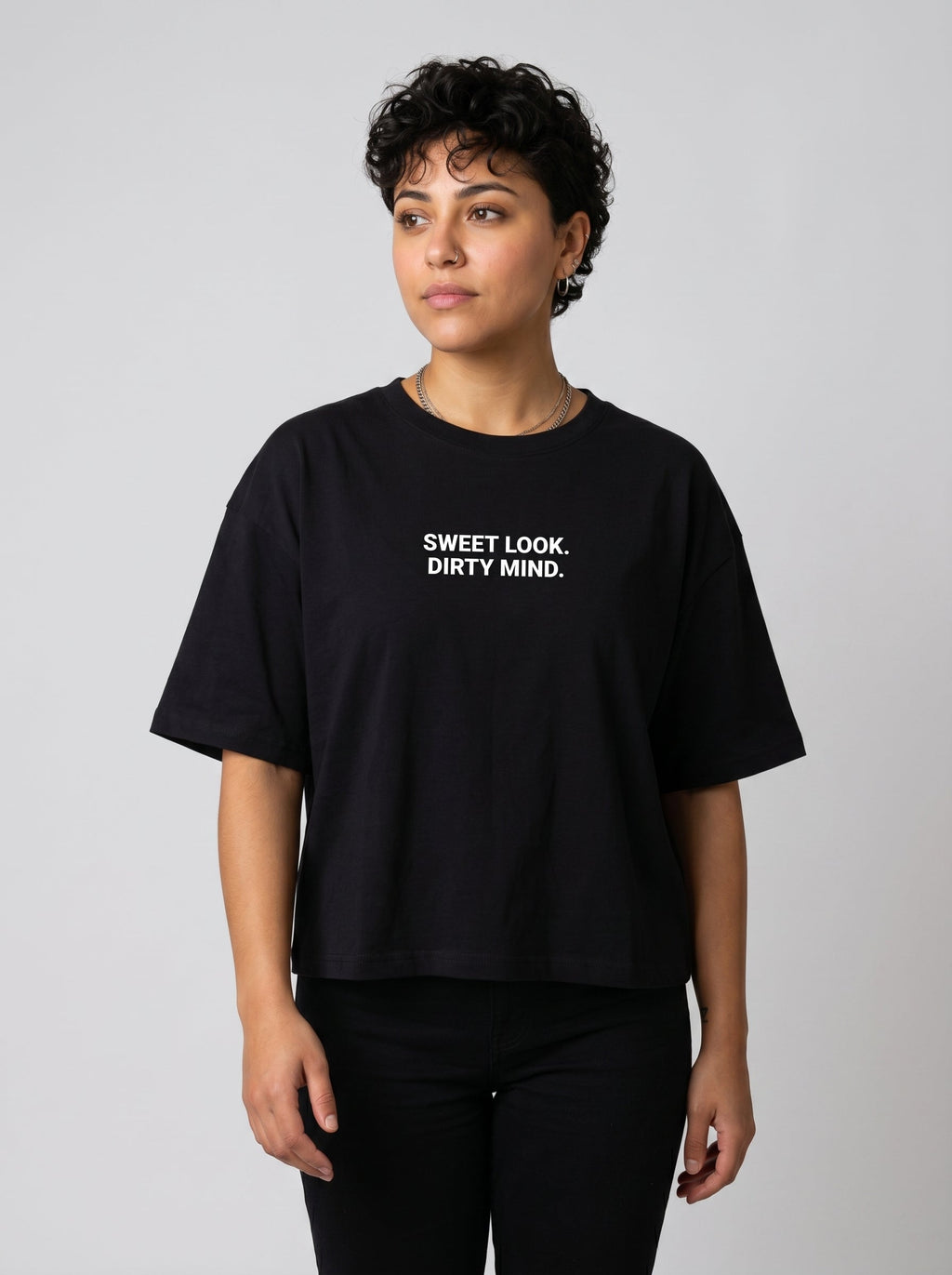 Sweet Look Dirty Mind Oversized Shirt Schwarz Vorderseite – The Ritual.