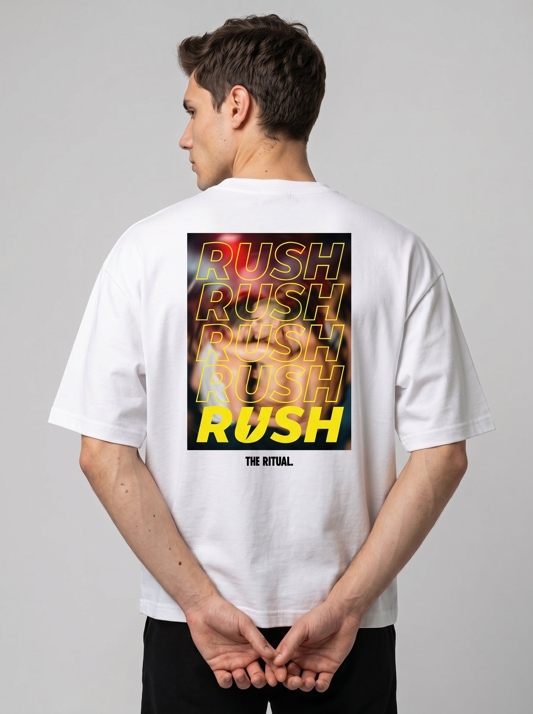 Rush Oversized Shirt Weiß Rückenprint – The Ritual.