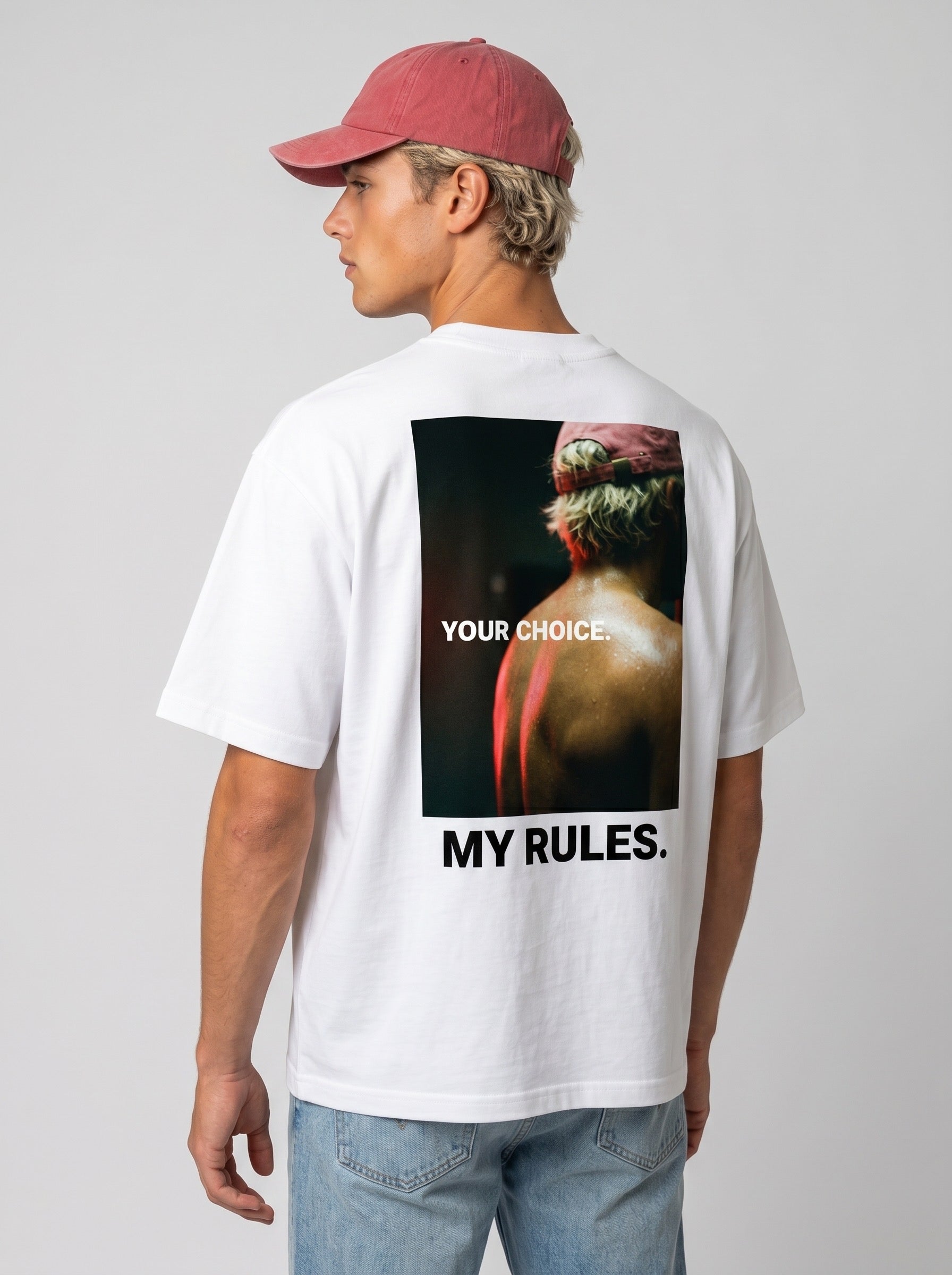 Your Choice My Rules Oversized Shirt Weiß Rückenprint – The Ritual.